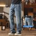 Unisex Retro Washed Light Blue Jeans Loose Straight Leg Casual Trousers Trendy Spring Autumn_mkmklike.com