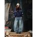 Men's Heavy Duty Sparkly Rhinestone Jeans Design Conscious Washed Blue Curved Wide Leg Floor Length Trousers_mkmklike.com