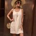 Women's Clothing new fashion U neck solid color sleeveless purse buckle cotton mid length dress_mkmklike.com
