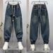 Men's Vintage Washed Blue Jeans – Relaxed Fit Dad Jeans With Multi-Pocket Design, Streetwear Essential (Blue, M-Xxxl)_mkmklike.com