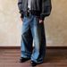 Men's American Style Washed Whiskered Scimitar Silhouette Jeans High Street Loose Fit Wide Leg Versatile Floor Length Trousers_mkmklike.com