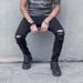 Men's Clothing New Style Pure Black Slim Fit Elastic Knee Ripped Jeans Men's Pants Trendy_mkmklike.com