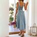 Spring/Summer Drop Strap Worn Casual Style Button Denim Long Dress_mkmklike.com