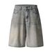 Men's Clothing Retro Washed Distressed Ink Splashed Jeans High Street Personality Loose Wide Leg Shorts_mkmklike.com
