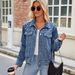 Women's Slim Fit Washed Denim Jacket - Short Length Long Sleeve Casual Coat For Streetwear & Everyday Style_mkmklike.com