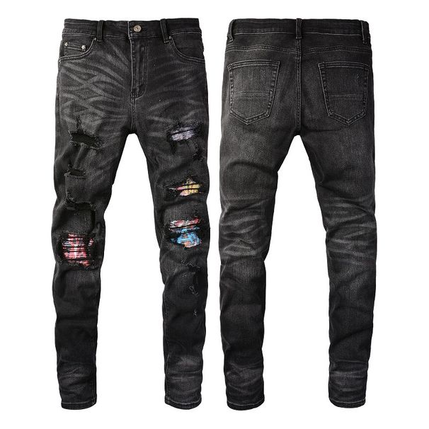 Men's Clothing Men's Slim Fit Stretch Jeans With Digital Patch & Ripped Details, Trendy Skinny Denim Pants For Casual Streetwear_mkmklike.com