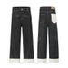 Color-Block Pocket Rolled Hem Denim Straight-Leg High Street Trendy Brand Vibe Personality Design Stitched Edge Cuffed_mkmklike.com