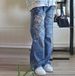 Women's Clothing Streetwear Distressed Print Jeans For Men & Women – Vintage Washed Denim Pants With Irregular Patterns, Mid-Rise Straight Leg_mkmklike.com