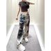 Unisex Distressed Graffiti Jeans – High Street Loose Straight Leg Denim Pants (Blue/Black/Light Gray, Cotton, S-XXXL)_mkmklike.com