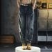 Men's Japanese Retro Style Loose Fit Casual Pants mid Waist Straight Leg Stretch Business Workwear Durable Washed Blue Jeans_mkmklike.com