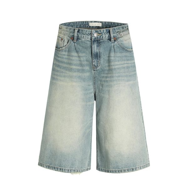 Men's Clothing High Street Retro Distressed Washed Denim Shorts Men's Loose Casual Wide Leg Straight Shorts Worn All Match Pants_mkmklike.com