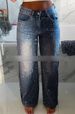 Distressed High-Rise Jeans With Rhinestone Details - Relaxed Fit Straight Leg Denim Pants For Women_mkmklike.com