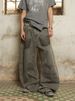 Men's Retro Washed Letter Print Jeans High Street Style Loose Wide Leg Straight Trousers mid Waist Zipper Fly Gray Casual Jeans_mkmklike.com