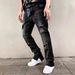 Men's Zipper Jeans, Men's Ripped Washed Denim High Street Fashion Jeans Trendy Trousers_mkmklike.com