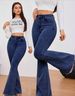 Women's Black Slightly Flared Frayed Jeans Slimming Suitable Pear Shaped Jeans_mkmklike.com