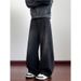 "Men's Vintage Blue American Loose Fit Jeans – High Street Washed & Distressed Straight Leg Pants For Casual & Streetwear"_mkmklike.com