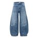 Loose Wide-Leg Ripped Washed Denim Scimitar Unique Design Gradient Vintage Deconstructed Patchwork Long Pants For Men_mkmklike.com