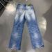 Korea "Glacier Ripples" Ice Blue Washed Old Tall Ounce Cat Beard Wide A-shaped Wide Leg Jeans Men And Women_mkmklike.com