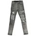 Men's Clothing New grey leather patchwork men's high street tight stretch high street pleated motorcycle jeans_mkmklike.com