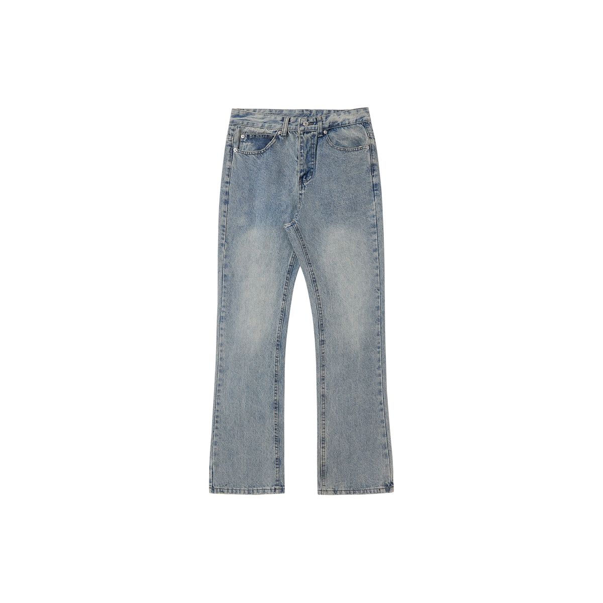 Men's Clothing Clean Fit Flared Soft Jeans Washed Vibe Style Distressed Raw Edges Vintage High Street Trousers_mkmklike.com