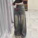 American Retro Washed Jeans For Women Winter Fleece Lined Thickened High Waist Straight Wide Leg Draped Long Pants_mkmklike.com
