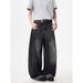Distressed Black Washed Denim Wide-Leg Pants With Raw Hem - Trendy High Waist Casual Jeans For Men & Women_mkmklike.com