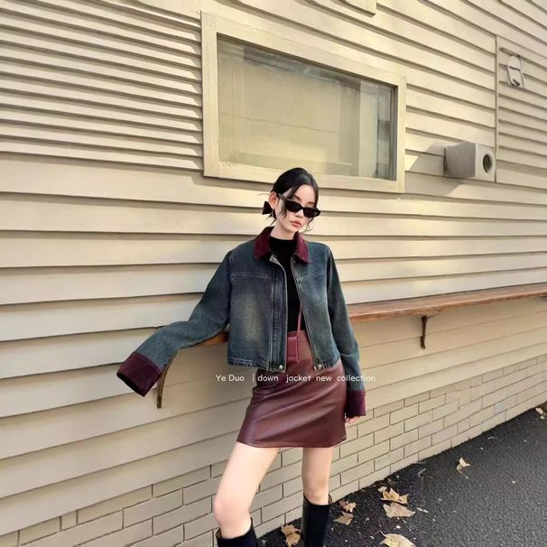 Women's Clothing Italian-French Inspired Color-Block Denim Jacket | Premium Cotton Blend | Casual Chic Oversized Fit_mkmklike.com