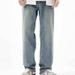 Men's Light Wash High Street Jeans Relaxed Straight Fit Vintage Washed Wide Leg Trousers Casual Wear_mkmklike.com