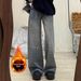 Women’S High-Waisted Flared Jeans – Winter Fleece-Lined Wide-Leg Denim Pants With Rhinestone Embellishments (S-2xl, Non-Stretch Cotton, Deep Blue)_mkmklike.com