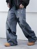 Retro Wide-Leg Jeans For Men - Hip-Hop Streetwear Denim Pants With Patchwork Design (Unisex Oversized Vintage Trousers)_mkmklike.com