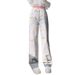 Stylish Light-colored Embroidered Loose Straight-leg Jeans For Women, New Spring Model, High-waisted, Slimming, Drapey,_mkmklike.com