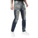 Men's Slim Fit Stretch Jeans Distressed Denim Pants with Ripped Details Mid-Rise Tapered Leg Available in Sizes S to XXL_mkmklike.com