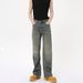 Men's Clothing Retro Distressed Ripped Jeans Men's Straight Leg Flare Slim Fit Pants High Street Vibe Trendy_mkmklike.com