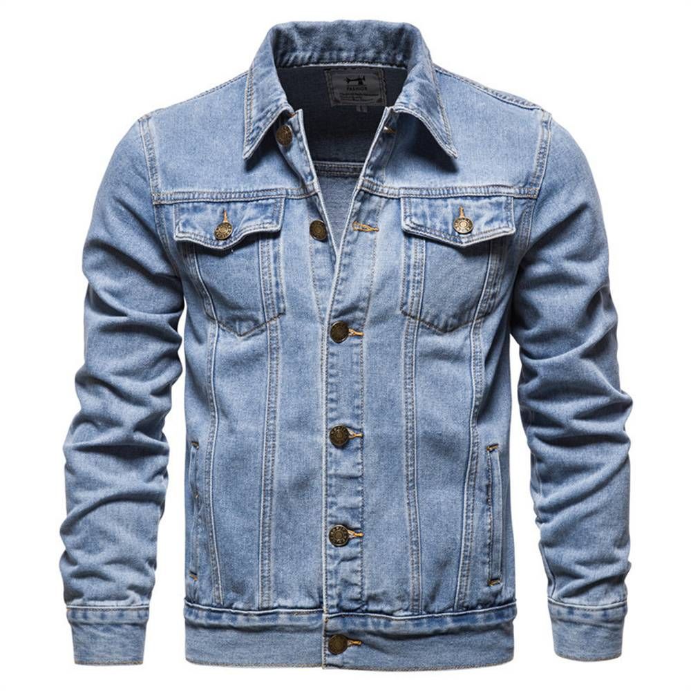 Autumn 2025 Fashion European -USA Style Outerwear Men's Cotton Lapel Pocket Single-Breasted Long Sleeve Denim Jacket M-5XL_mkmklike.com