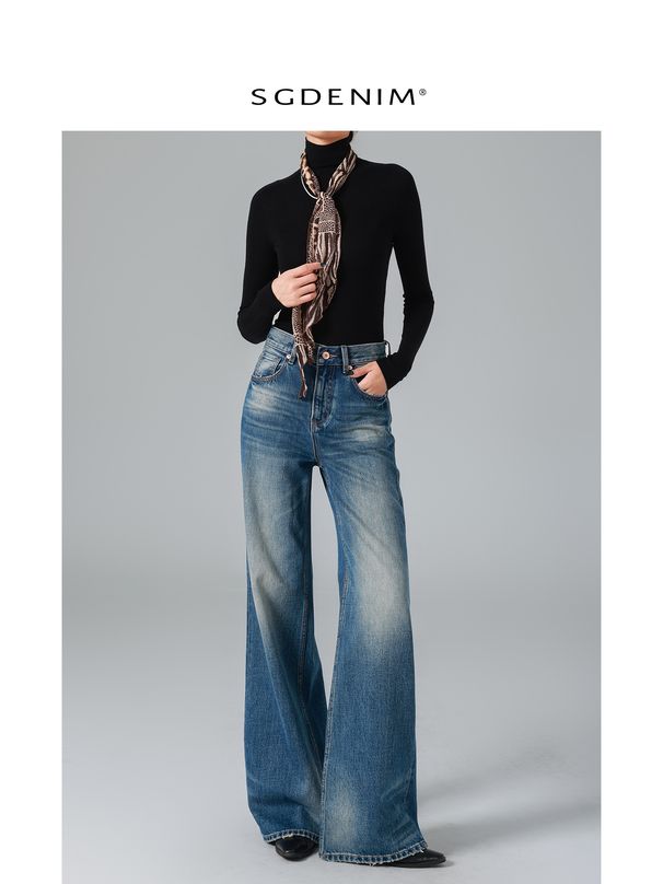 Women's High-Waisted Wide Leg Jeans - Vintage Washed Relaxed Fit Flared Denim Pants (Blue, Regular & Tall Lengths, Size 25-30)_mkmklike.com