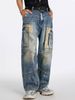 Limited Edition Splatter Paint Denim – Straight-Leg Artist Jeans (Non-Stretch, Mid-Rise, Stonewash Blue)_mkmklike.com
