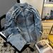 Retro American-Style Distressed Denim Jacket – Oversized Shoulder Pads, Raw Hem Fringe, Vintage Biker Look (M-3XL, Black & Blue)_mkmklike.com