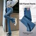High-Waisted Flared Jeans For Women – Stretch Denim With Side Slits, Vintage Wash (Sizes 26-32, Cotton-Polyester Blend, Office To Night Out)_mkmklike.com
