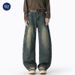 Nordmann Muqiu Clothing | American Style Scimitar Baggy Retro Washed Distressed Jeans Men's Trendy Brand Patchwork Wide-Leg Pants_mkmklike.com