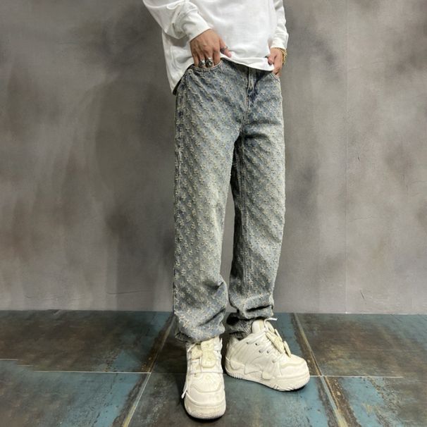 2024 American High Street Jeans Men's Loose Straight Leg Trendy Brand Set Versatile Pants_mkmklike.com