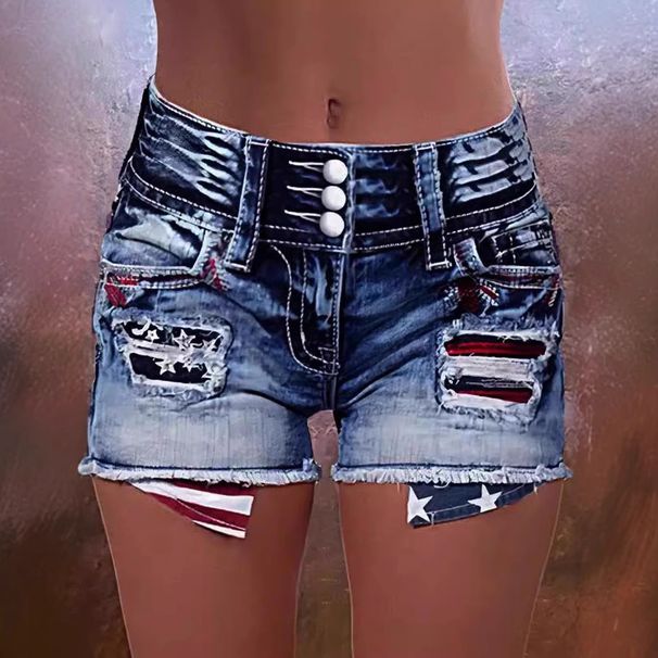 K Printed Multi Breasted High Waisted Comfortable Slim Fit Fashionable Straight Leg Casual Jeans_mkmklike.com