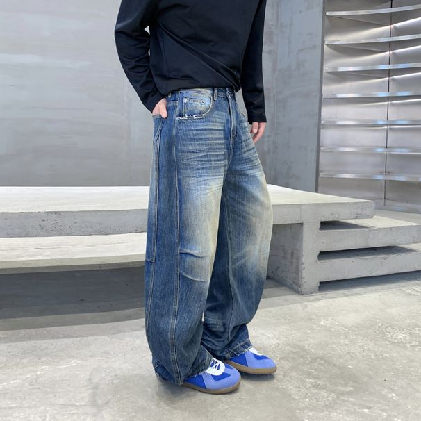 Men's & Women's Streetwear Straight Leg Jeans - Classic Blue Denim With Hand-Painted Details, Low Waist, Relaxed Fit (S-3xl)_mkmklike.com