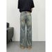 Men's Rhinestone Embellished Jeans – Distressed Washed Denim Pants With Star Studs, Streetwear Straight-Leg Fit (Blue)_mkmklike.com