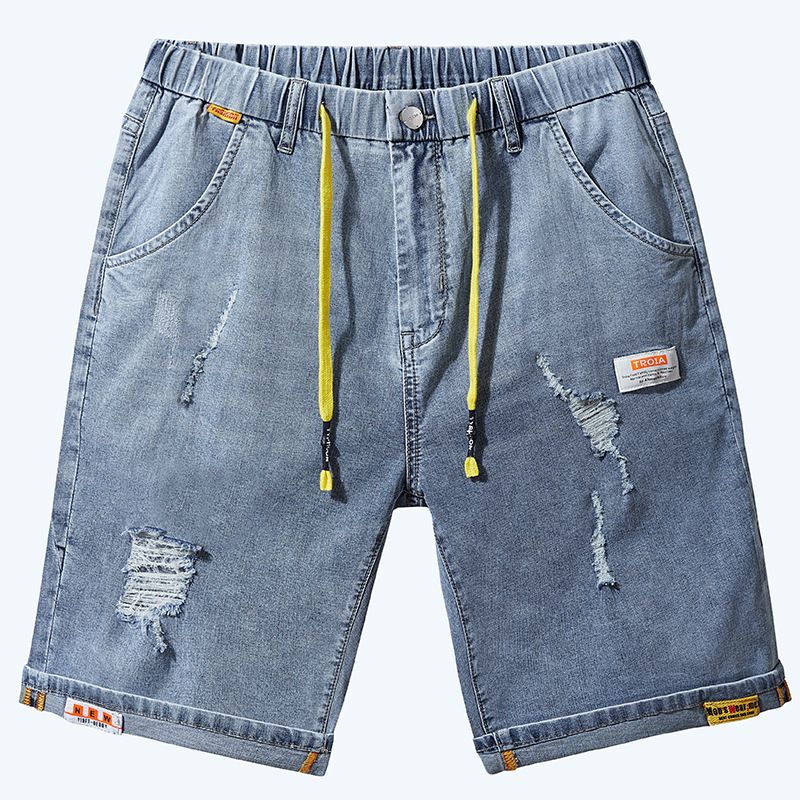 Men's Clothing Summer Elastic Waist Men's Denim Shorts Loose High Elastic Comfortable Mid Waist Denim Shorts_mkmklike.com