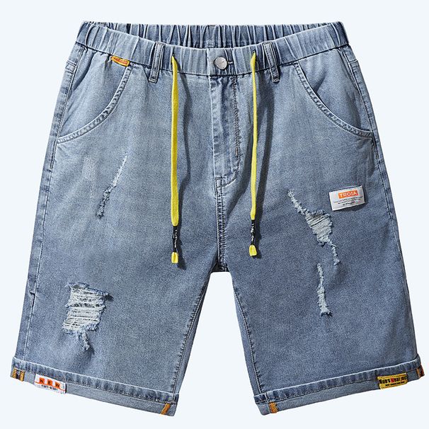 Men's Clothing Summer Elastic Waist Men's Denim Shorts Loose High Elastic Comfortable Mid Waist Denim Shorts_mkmklike.com
