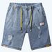 Men's Clothing Summer Elastic Waist Men's Denim Shorts Loose High Elastic Comfortable Mid Waist Denim Shorts_mkmklike.com