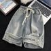 Men's High Waist Denim Shorts Yellow Mud Pants Vibe Casual Five Point Spring Summer Trendy Streetwear_mkmklike.com