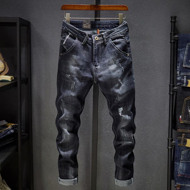 "Men's Classic Straight Leg Jeans - Comfortable Stretch Denim Pants With Washed & Distressed Details For Casual Wear (Black, Sizes 27-38)"_mkmklike.com