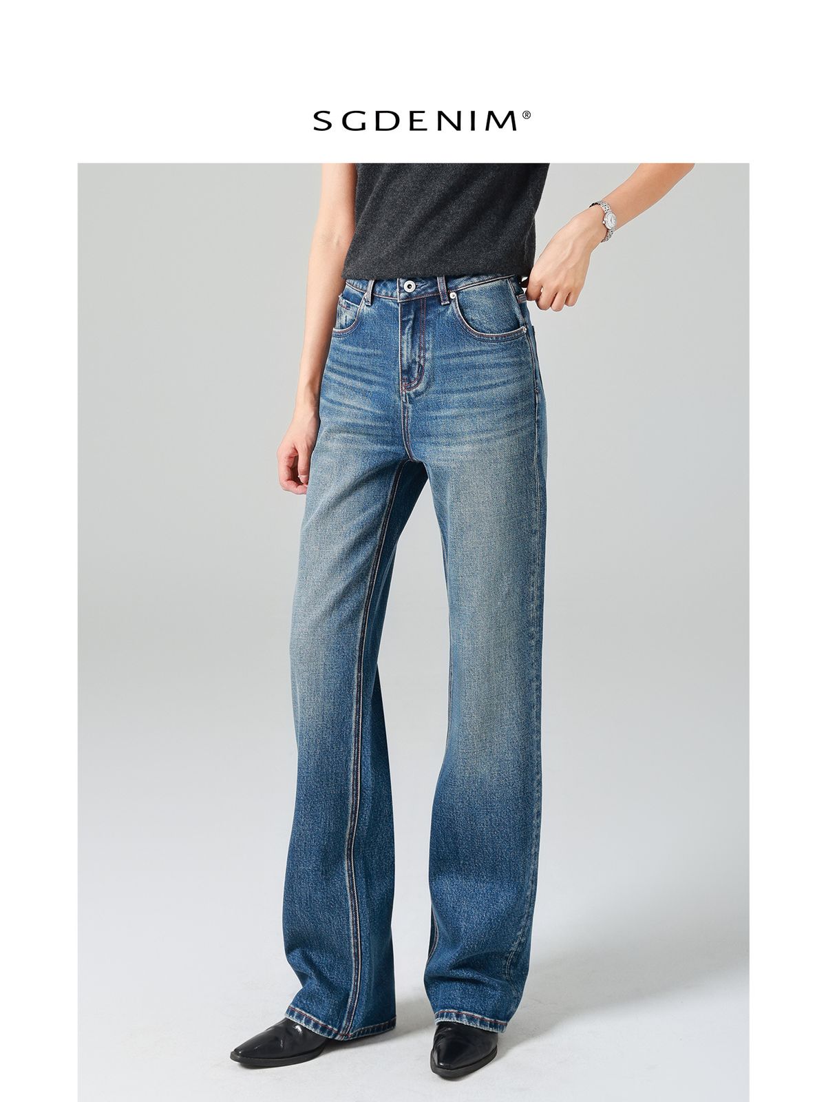 Women's High-Waisted Straight Leg Jeans - Vintage Washed Slim Fit Stretch Denim Pants (Dark Blue, Regular & Tall Lengths, Size 25-30)_mkmklike.com