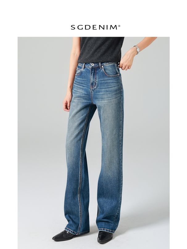 Women's High-Waisted Straight Leg Jeans - Vintage Washed Slim Fit Stretch Denim Pants (Dark Blue, Regular & Tall Lengths, Size 25-30)_mkmklike.com